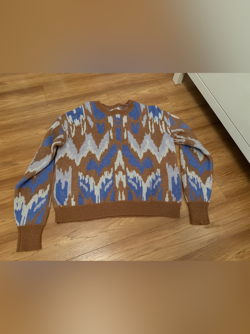 Knox Rose Blue and Brown Patterned Knit Sweater